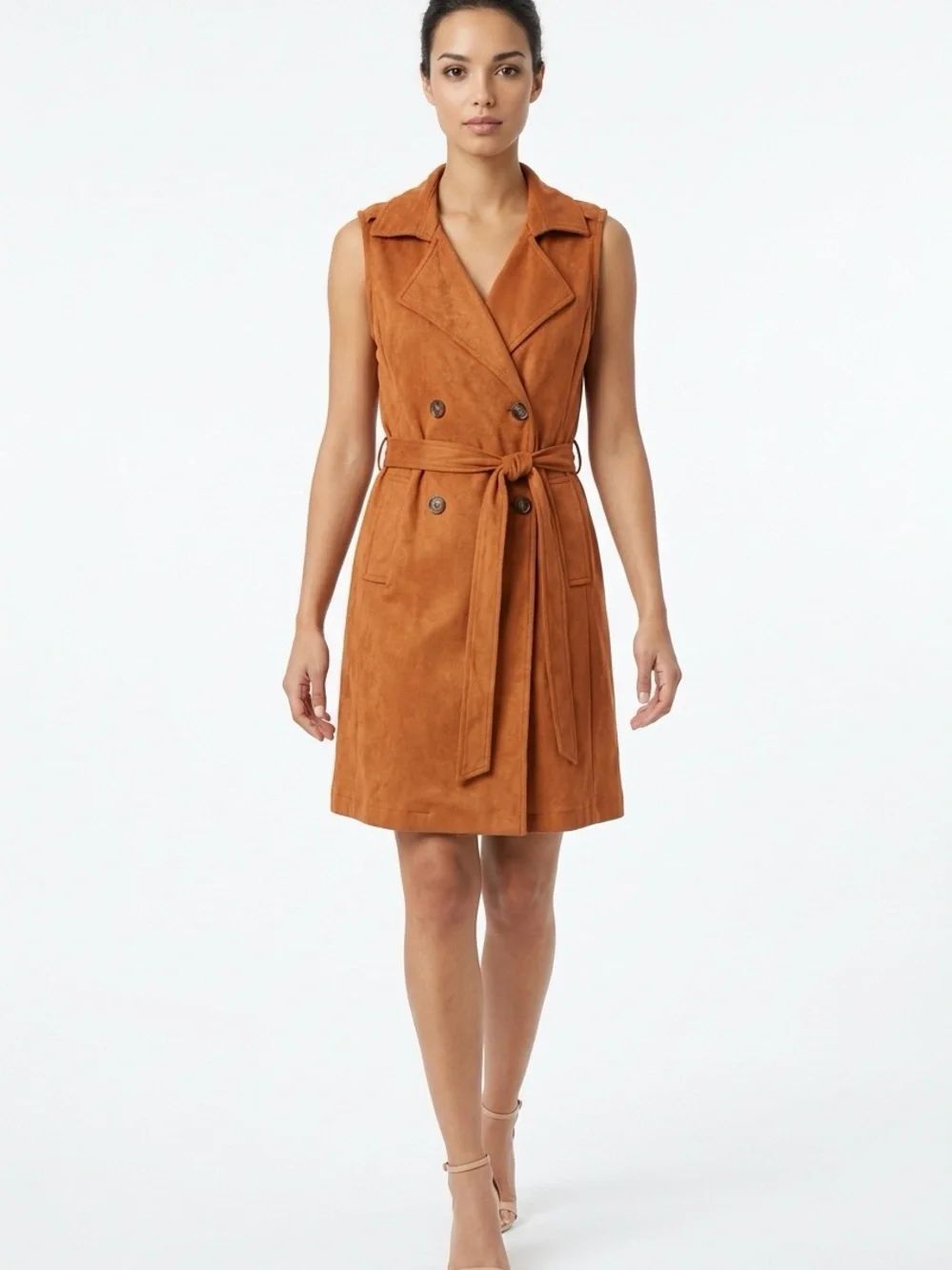 KENDALL + KYLIE | NEW Cognac Faux Suede Sleeveless Trench Dress Women’s Size S